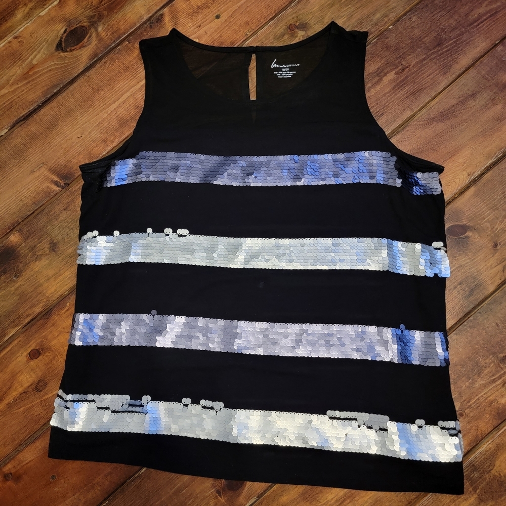 Women's Lane Bryant Black Sequin Striped Tank Top, Size 18-20